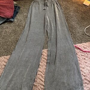 Black and White Striped Wide-Leg Pants